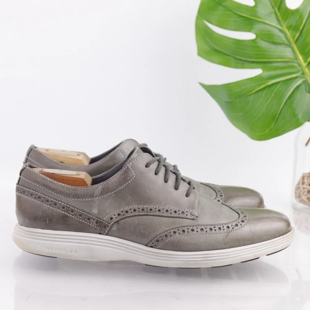 Cole Haan Mens Grand Tour Oxford Sneaker Size 9 Gray Leather Wingtip Dress Shoes